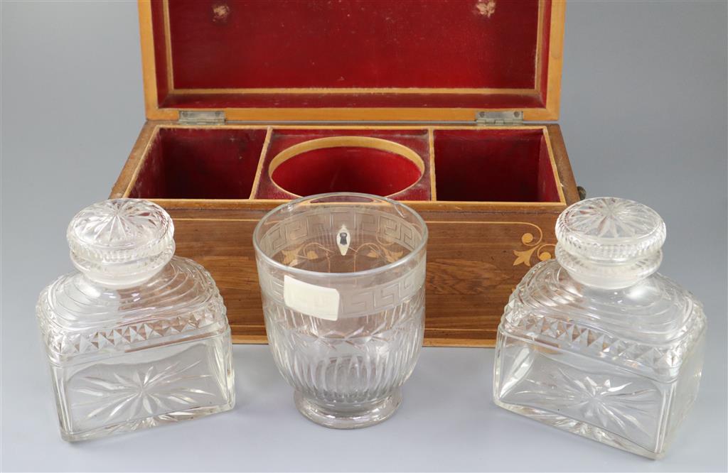 A Regency inlaid mahogany tea caddy, width 14.5in. height 7in.